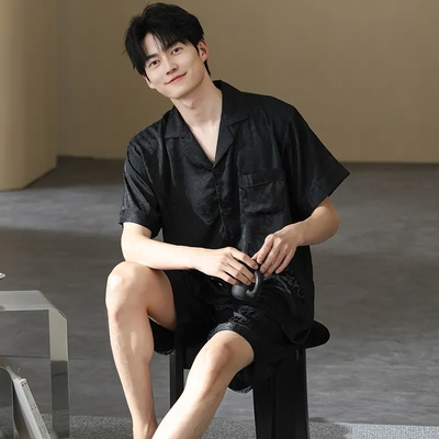 『简约亲肤』夏季男款睡衣短袖短裤冰丝凉感大码男生夏款家居服