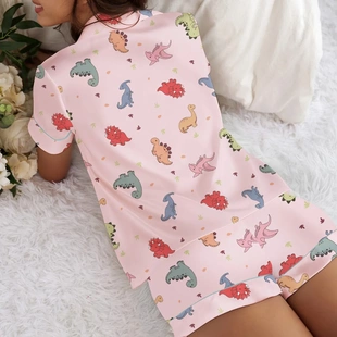 pajama 开衫 set亚马逊欧美跨境女士睡衣套装 短裤 印花短袖 Womens