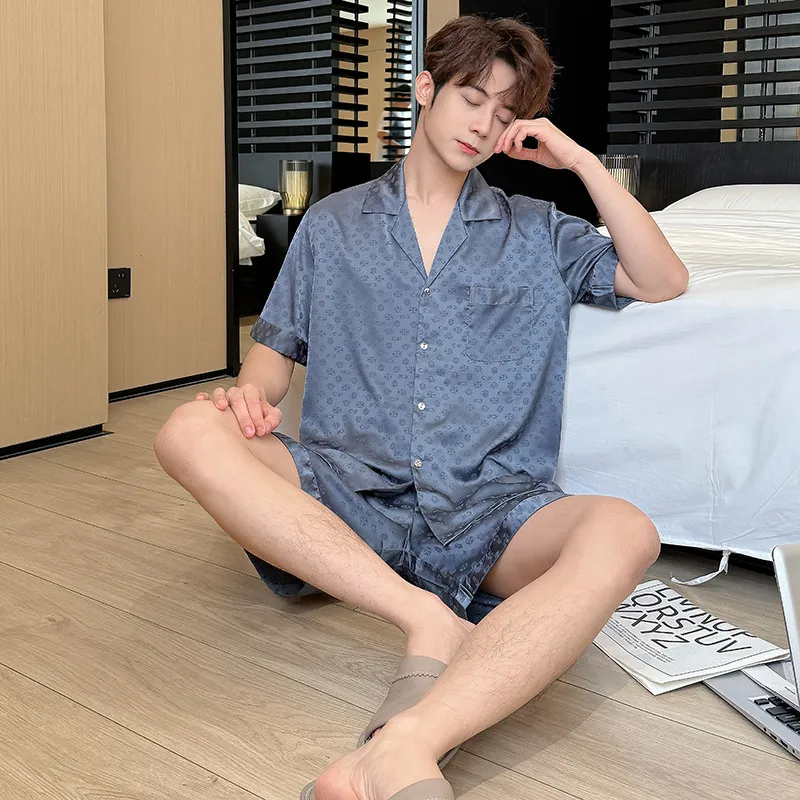 2025新款冰雪丝睡衣男短袖短裤薄款开衫奢华韩版可外穿家居服套装