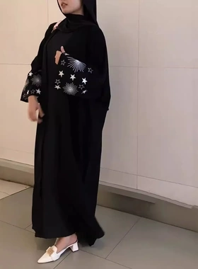 F427外贸跨境迪拜阿拉伯刺绣绣花长袍时尚外穿Abaya长袍