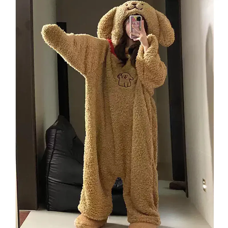 可爱卡通动漫小狗珊瑚绒连体睡衣女款冬季2025年一体式家居服ins