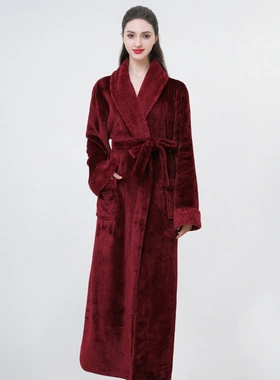 Bathrobe亚马逊同款睡袍秋冬睡衣加厚加长浴衣法兰绒浴袍欧美女士