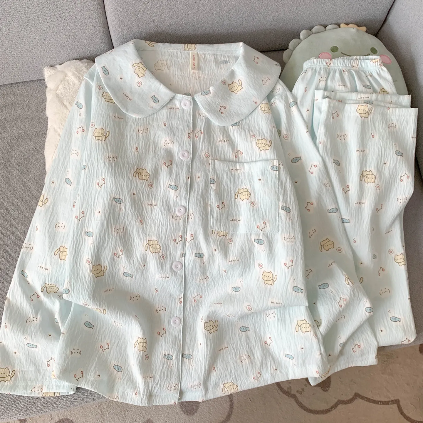 可爱小猫睡衣女款2026新款春秋夏季纯棉纱布长袖高级感家居服