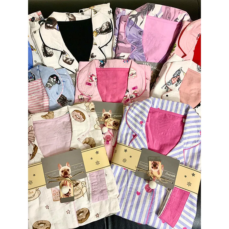 可爱动物印花春秋女睡衣套装
