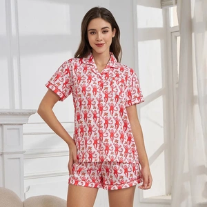 wish独立站爆款欧美跨境薄款家居服短袖短裤套装女亚马逊新款