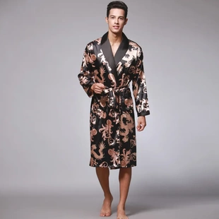 欧美Men's Printed Satin Sleepwear冰丝睡袍宽松家居服WP032