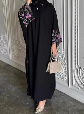 F443外贸跨境中东刺绣长袍迪拜阿拉伯绣花外穿Abaya长袍