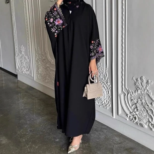 F443外贸跨境中东刺绣长袍迪拜阿拉伯绣花外穿Abaya长袍
