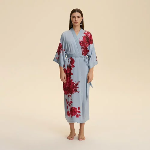 2026欧美新款缎面大码睡衣女春秋季薄款长袖长款睡袍家居服WP5021