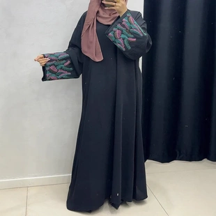 F457外贸跨境电商迪拜阿拉伯刺绣绣花长袍时尚Abaya长袍长裙现货