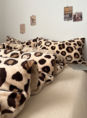 A类牛奶绒四件套新款冬季加绒加厚被罩床单珊瑚绒被套三件套床笠4