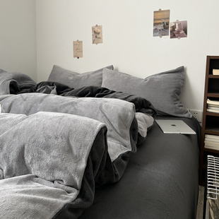 冬季加厚四件套牛奶绒被套床单床笠双面绒被罩加绒学生宿舍三件套