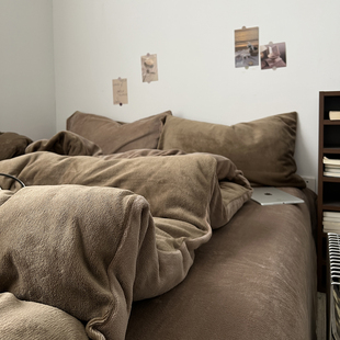 加厚双面绒四件套牛奶绒冬季被罩床单加绒被套床笠学生宿舍三件套