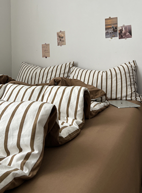 A类全棉条纹床上四件套纯棉被罩床单被套学生宿舍三件套床笠4