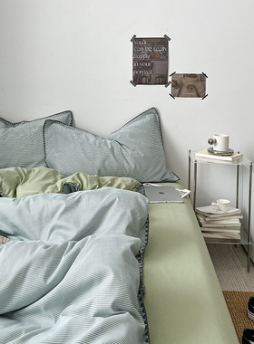 ins贝壳边四件套纯棉全棉床上用品被罩床单床笠被套大学生三件套4