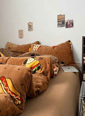 A类牛奶绒四件套新款冬季加绒加厚被罩床单珊瑚绒被套三件套床笠4