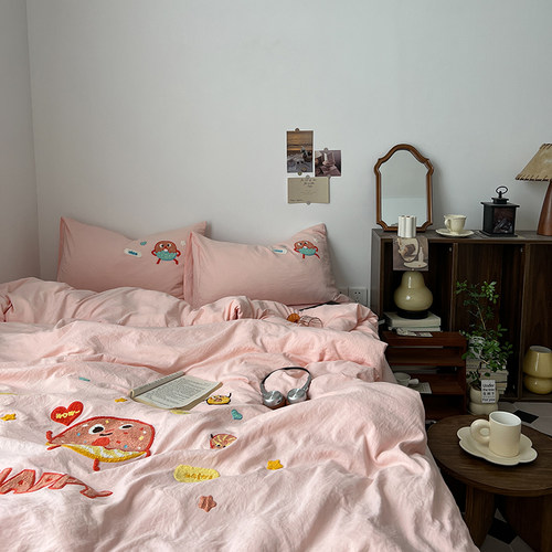 床单款四件套水洗棉简约裸睡