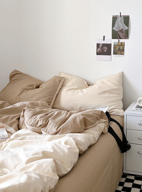 ins混搭四件套床上用品纯棉全棉床单被套单人学生宿舍三件套床笠4