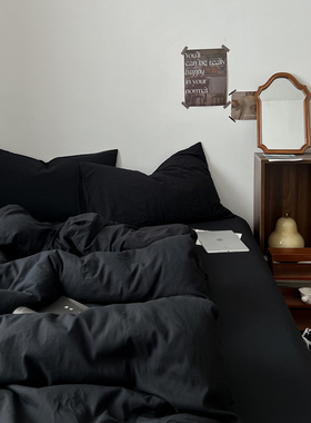 日式侘寂风丨床上四件套全棉纯棉黑色床单人床单学生三件套高级感