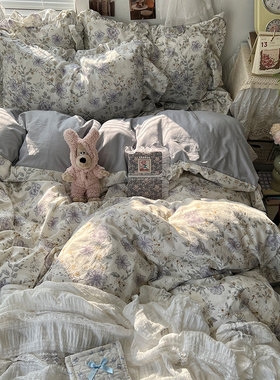 法式花边床裙款 四件套床上用品纯棉全棉被套被罩床单宿舍三件套4