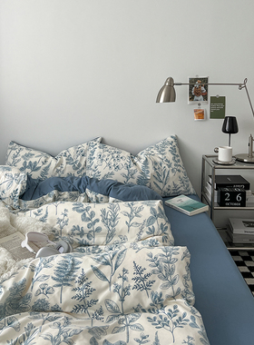 ins水洗棉四件套纯棉床上用品全棉被罩被单床笠大学生宿舍三件套4