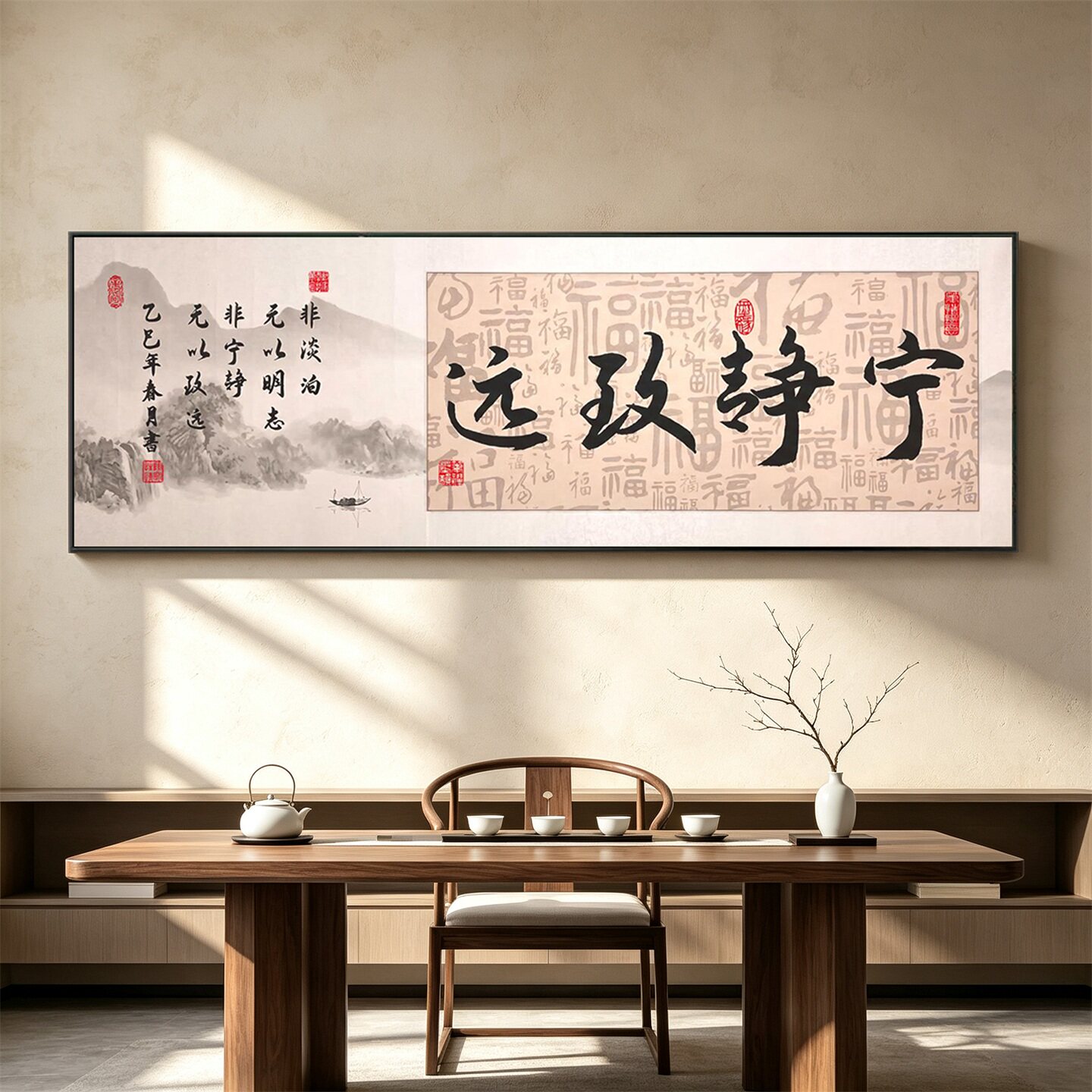 新中式书法字画客厅茶室卧室床头装饰画办公室背景墙壁画厚德载物