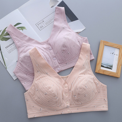 前扣夹棉印花中老年背心可加胸垫中老年文胸无海绵无钢圈透气舒适