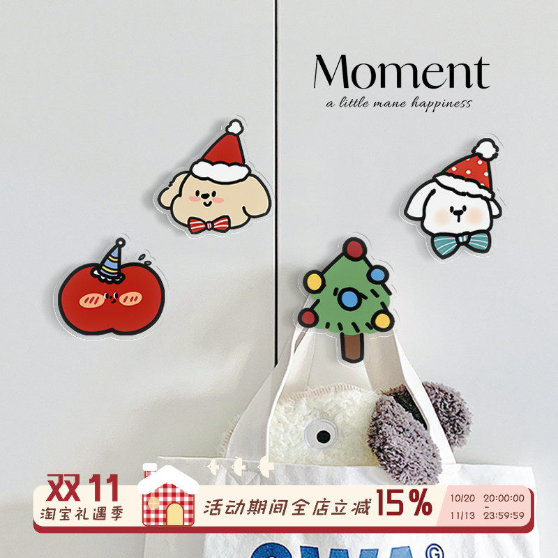 圣诞小狗厨房挂钩免打孔家用无痕粘钩擦手巾挂钩创意可爱墙壁贴钩
