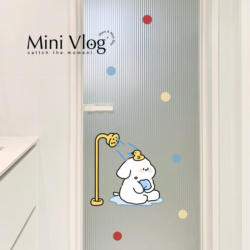 冲澡小狗卫生间玻璃门贴纸浴室防水贴纸瓷砖贴彩色波点贴画遮丑,家居饰品,玻璃膜/贴,淘宝优惠券,粉丝福利购,淘宝优惠卷