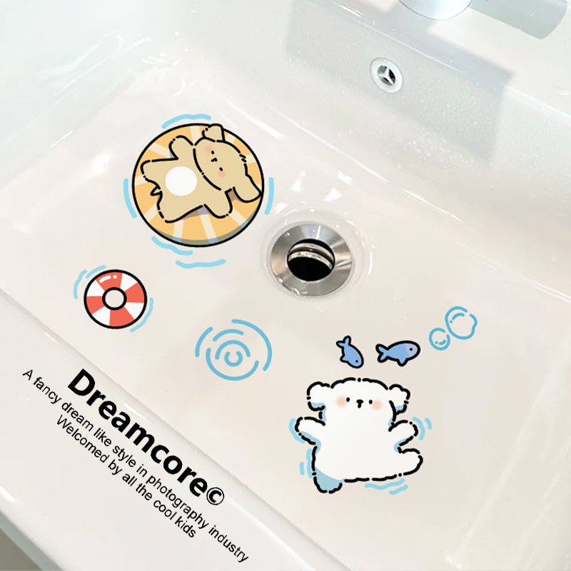 清凉小狗卫生间洗手台贴纸防水可爱浴室瓷砖贴厕所墙贴装饰遮丑贴,家居饰品,软装墙贴,淘宝优惠券,粉丝福利购,淘宝优惠卷