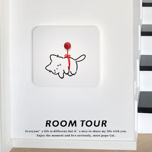 牵绳小猫电表箱装饰画轻奢高级感配电箱盖板卡通电表箱盒遮挡挂画