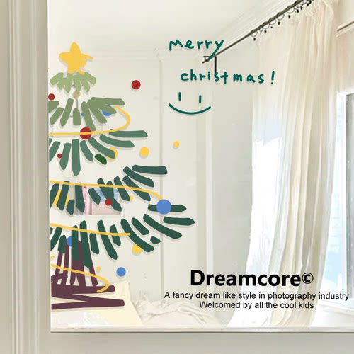 圣诞树玻璃门贴纸高级感镜子装饰