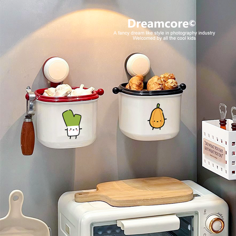 厨房吸盘置物架墙上葱姜蒜收纳盒