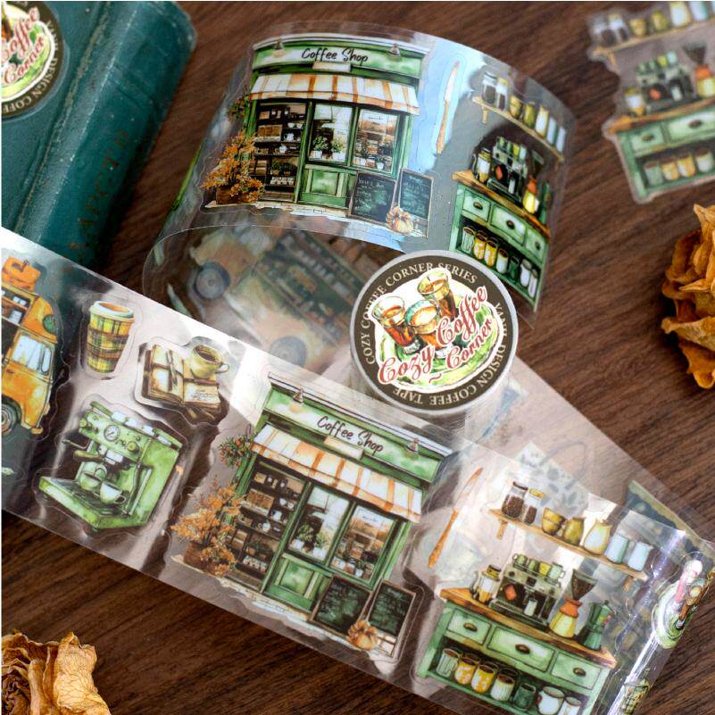 复古咖啡PET模切造景装饰贴纸