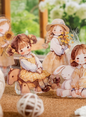 娃娃部屋pet贴纸包模切可爱卡通女孩手帐卡片拼贴diy装饰素材贴画