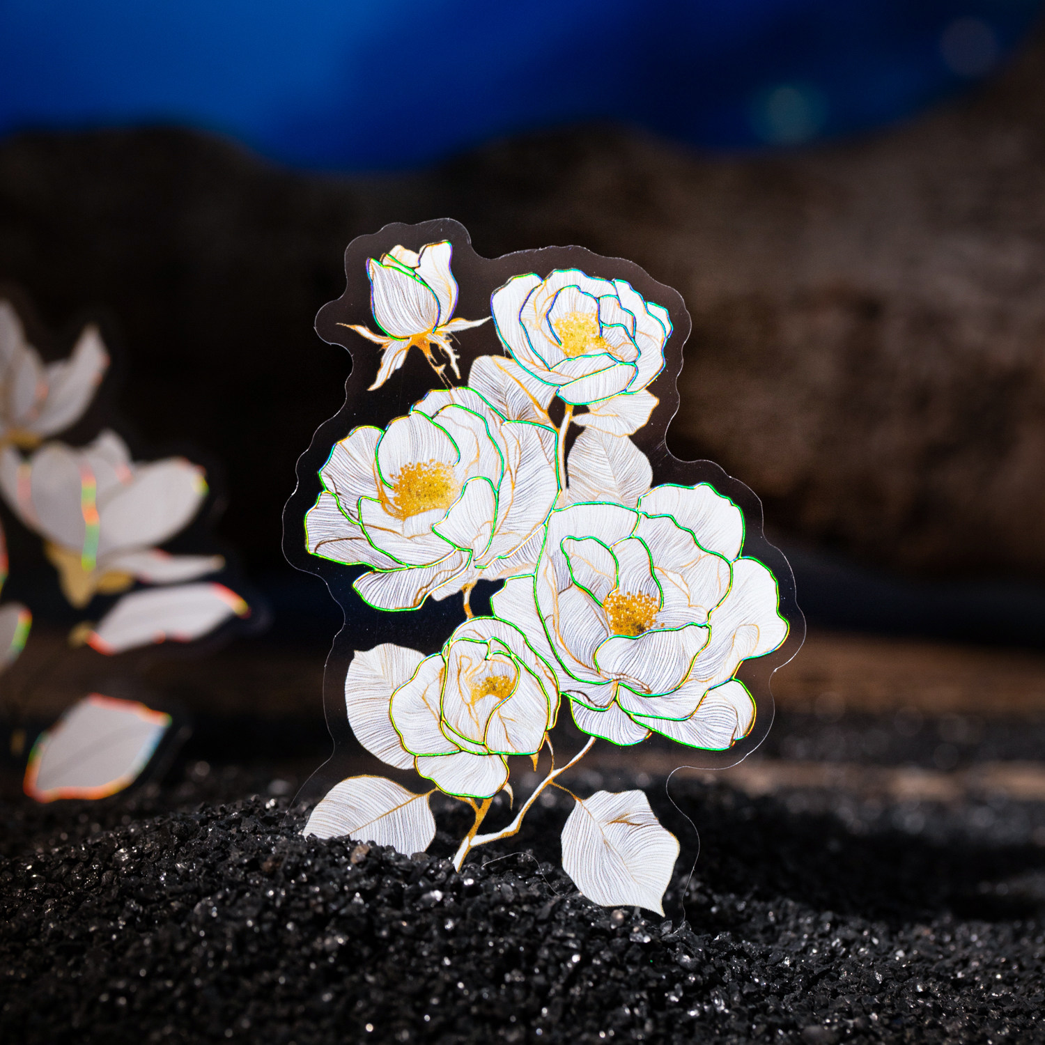 素色花开烫金PET贴纸手账装饰