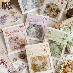 陌墨细碎时光PET贴纸包文艺复古植物花卉手帐拼贴装饰素材贴画