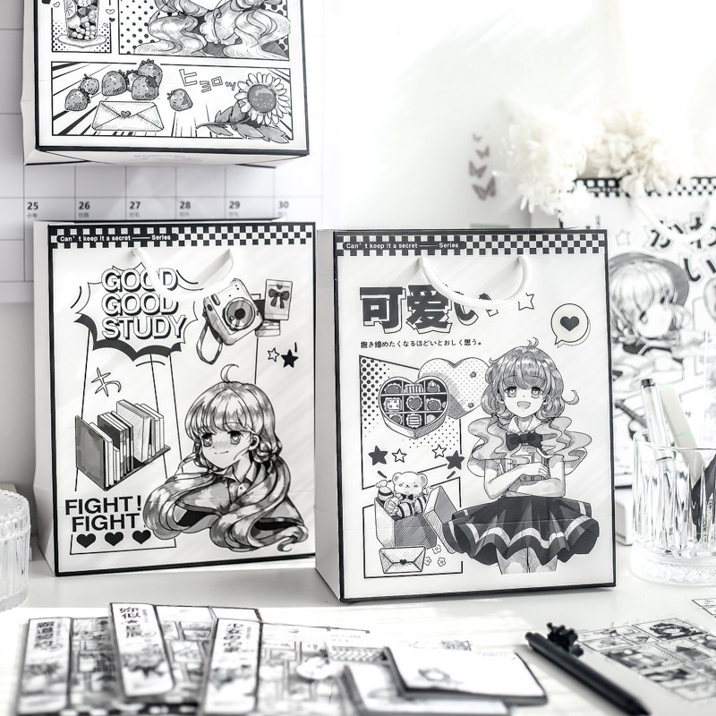 偷偷藏不住礼品袋创意卡通漫画可爱少女节日礼物包装纸质手提袋