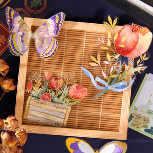 拾光PET胶带白雾茶会古风人物植物花卉烫金手帐装饰素材贴纸贴画