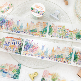 治愈假日模切和纸胶带田野山川风景草树手帐拼贴造景装饰素材贴纸