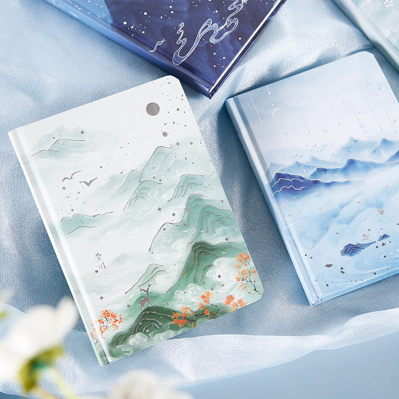 弥山归烫银精装本清新古风山水手帐学生文艺方格空白硬面笔记本