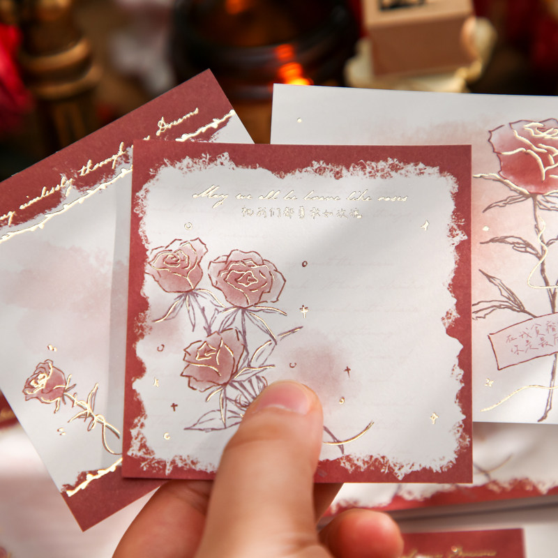 玫瑰之名烫金便签纸浪漫复古花朵手帐拼贴装饰素材留言备忘便条纸,文具电教/文化用品/商务用品,便签本/便条纸/N次贴,淘宝优惠券,粉丝福利购,淘宝优惠卷