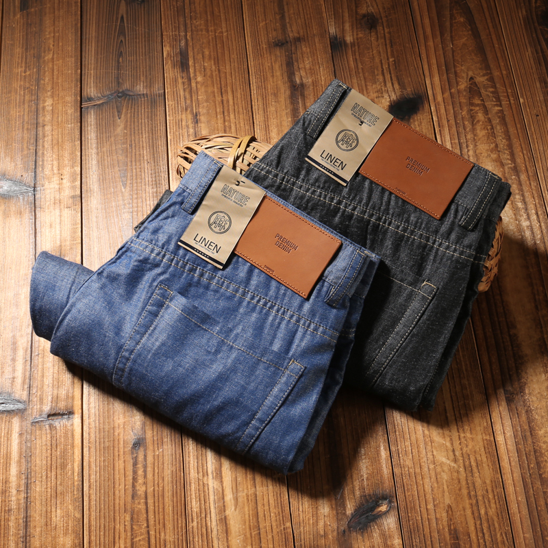 亚麻舒适透气直筒宽松麻料牛仔裤
