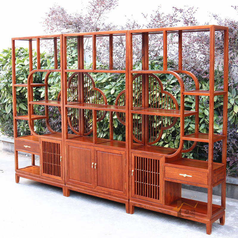 新中式刺猬紫檀红木三组合博古架