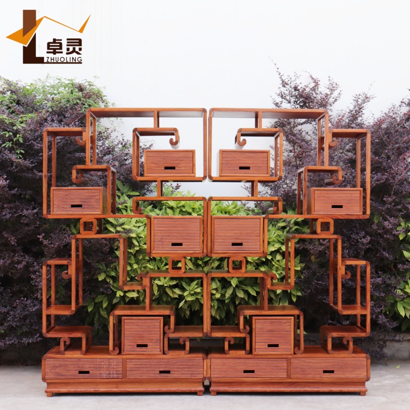 新中式博古架刺猬紫檀红木多宝阁客厅苏花梨木京瓷书香门第博古架