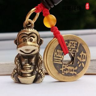 纯铜生肖猴子挂件可爱元宝猴挂饰葫芦五帝钱钥匙扣吊坠礼品吉祥物