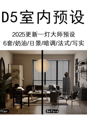 2026 D5渲染器LUT预设日景奶油暗调法式常用室内空间后期场景参数