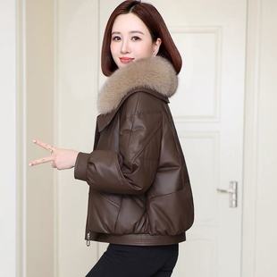 皮衣外套女短款2025新款冬装海宁真皮羽绒服小个子绵羊皮外套品牌