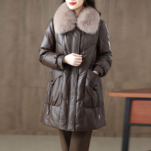 海宁高端真皮羽绒服女中长款狐狸毛领气质绵羊皮衣外套2025冬新款