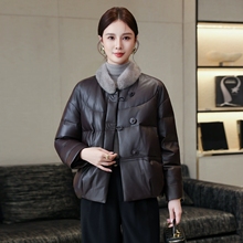 2025新流行绵羊皮羽绒服女短款国风新中式水貂领海宁真皮皮衣外套